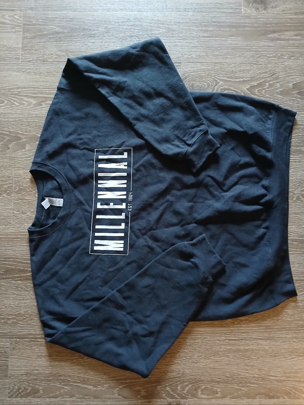 Black Crewneck Sweatshirt with Bold Front Graphic Millenial Unisex NWOT